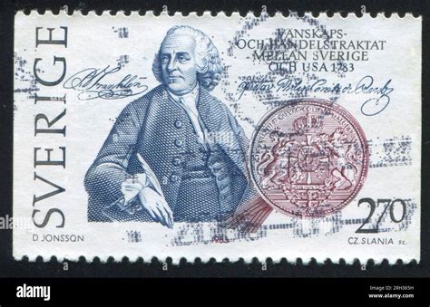 Sweden Circa 1983 Stamp Printed By Sweden Shows Ben Franklin Swedish Arms Circa 1983 Stock