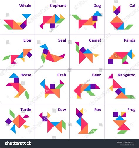 Tangram Puzzle Kids Set Tangram Animals Stock Vector Royalty Free