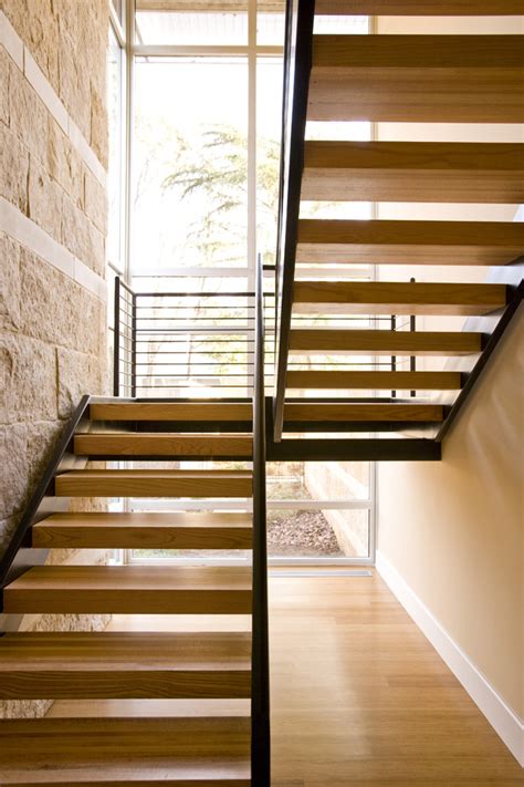 Modern Floating Steel Stair With Laminated Oak Treads Sustainable