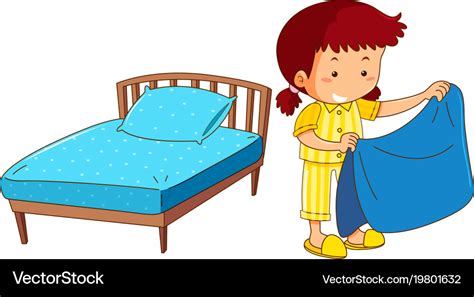 Girl Making Bed On White Background Royalty Free Vector