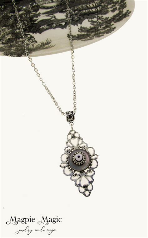 Handmade Necklace Antique Silver Filigree Diamond Shape Focal
