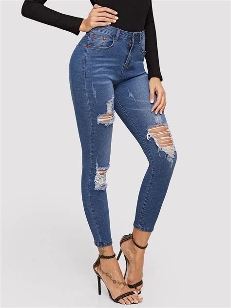 ripped high waist skinny jeans shein sheinside high waisted skinny jeans skinny jeans high