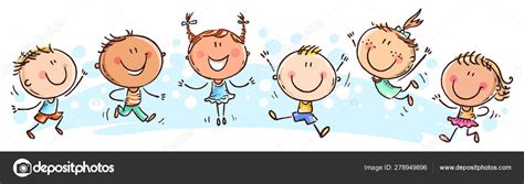 Six Happy Doodle Kids In A Row — Stock Vector © Katerinadav 278949896