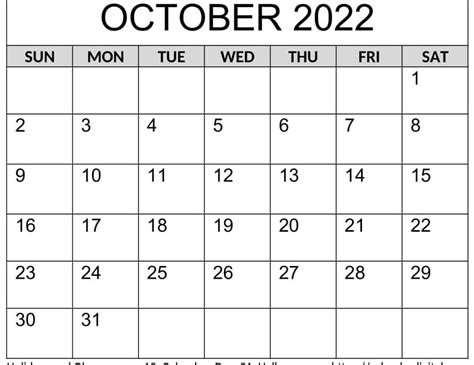 October 2022 Calendar Printable Portrait Templates