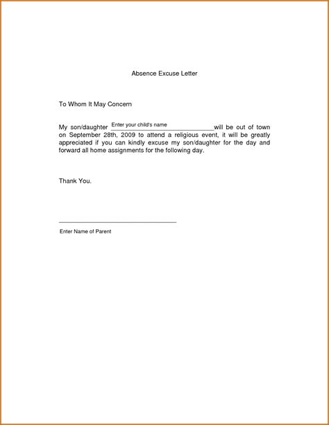 absent letter  school   sick lease template