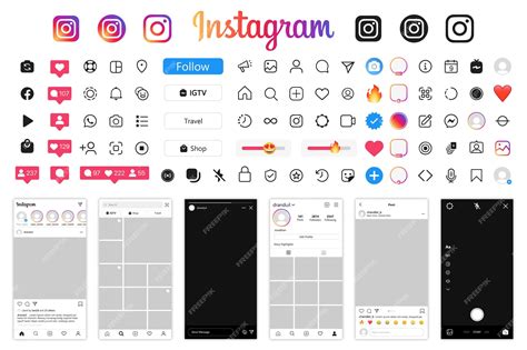 Premium Vector Instagram Social Network App Interface Icons And