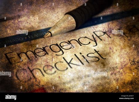 Emergency Checklist Grunge Concept Stock Photo Alamy