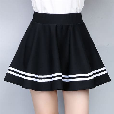 High Waist Pleated Skirt Black Korean Version Women Elastic Cotton Mini