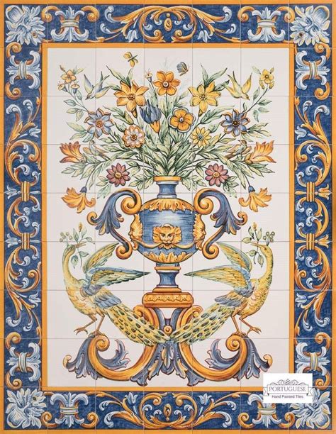 Traditional Portuguese Tile Mural Albarrada Flower Vase Ref Pt440
