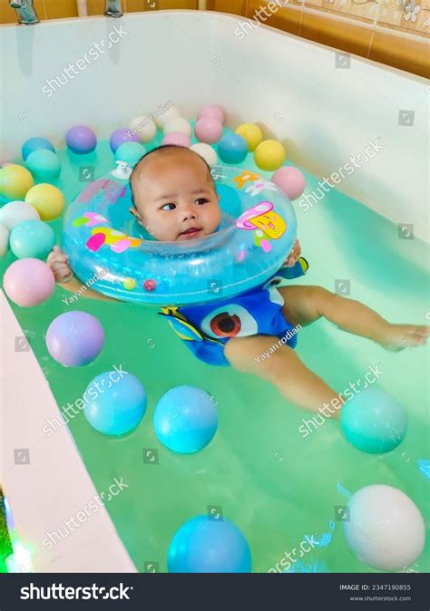 Baby Enjoying Bathub Spa Babies Hydrotherapy Stock Photo