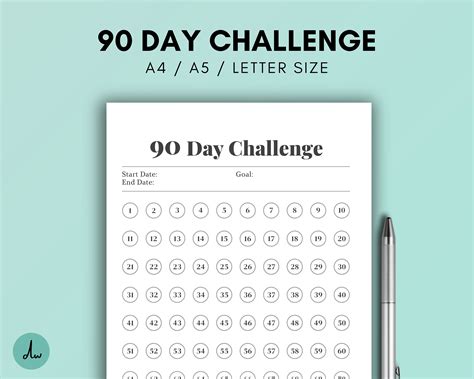 Printable 90 Day Habit Tracker 90 Days Challenge Minimal Habit