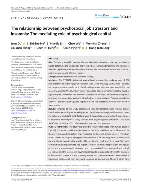 Pdf The Relationship Between Psychosocial Job Stressors And Insomnia