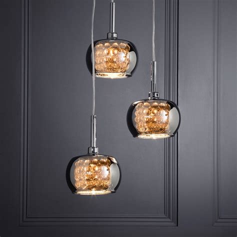 Visconte Normandy 3 Light Glass Ceiling Cluster Pendant Chrome From