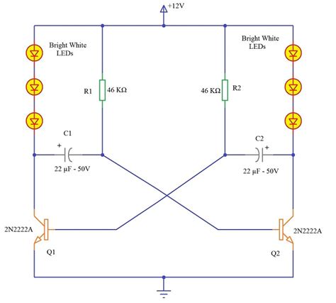 Circuit diagram of solar garden light. LED Running Lights Circuits
