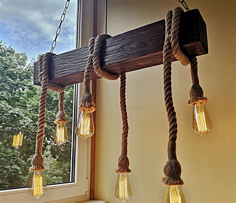 Rope Pendant Light Rope Light Beam Wood Ceiling Chandelier Etsy