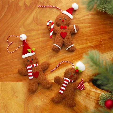 Set Of 3 Gingerbread Ornaments Felt Gingerbread Man Christmas Tree Decoration Gingerbread