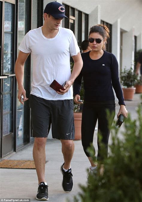 mila kunis and ashton kutcher go for the casual look as they grab a bite to eat in hollywood