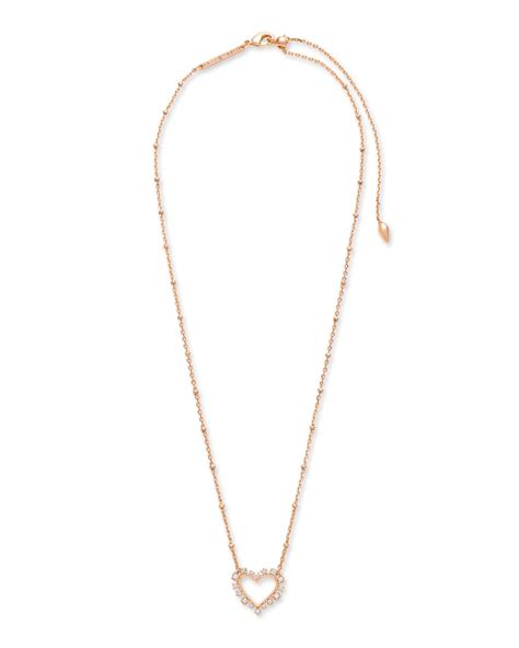 Ari Heart Rose Gold Pendant Necklace In White Crystal Kendra Scott