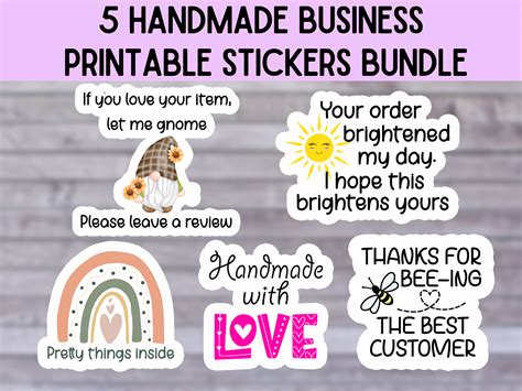 Handmade Business Printable Sticker Bundle Set Of 5 Printable