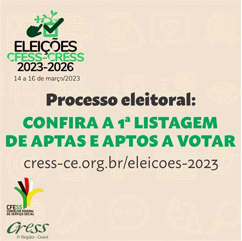 Cress Ceará Publica 1ª Listagem De Aptasos A Votar Em Março De 2023 Cress Ceará