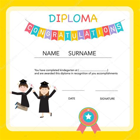 Certificate Of Kids Diploma Preschoolkindergarten Template Bac Stock