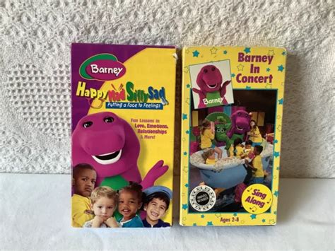 2 Barney Vhs Tapes “barney In Concert 1991” And “happy Mad Silly Sad
