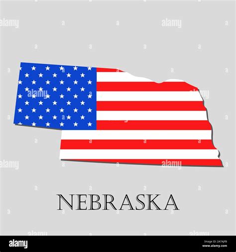 Map Of The State Of Nebraska And American Flag Illustration America