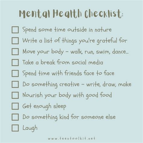 Mental Health Checklist Teen Toolkit
