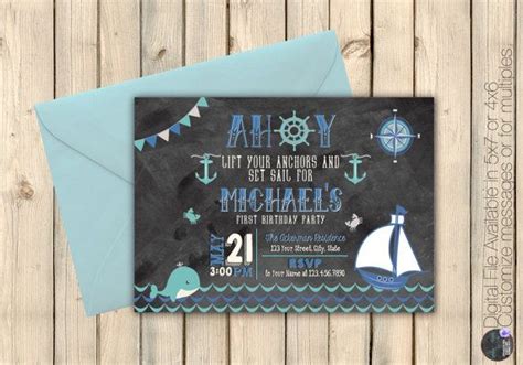 Nautical Birthday Invitation Whale Sailor Birthday Invitation