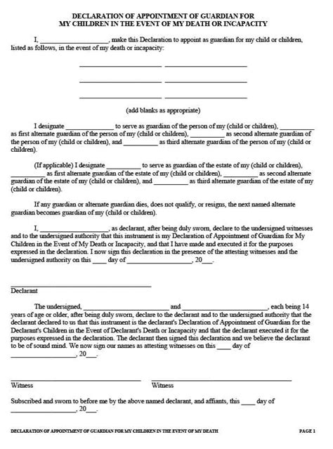 Free Printable Child Guardianship Forms In Case Of Death
