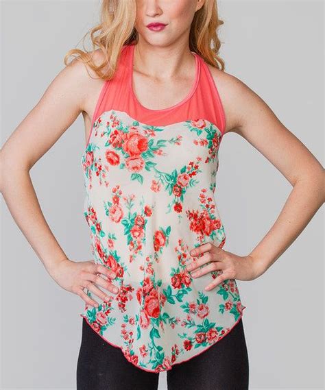 Love This Magic Fit Ivory And Coral Floral Halter Top By Magic Fit On