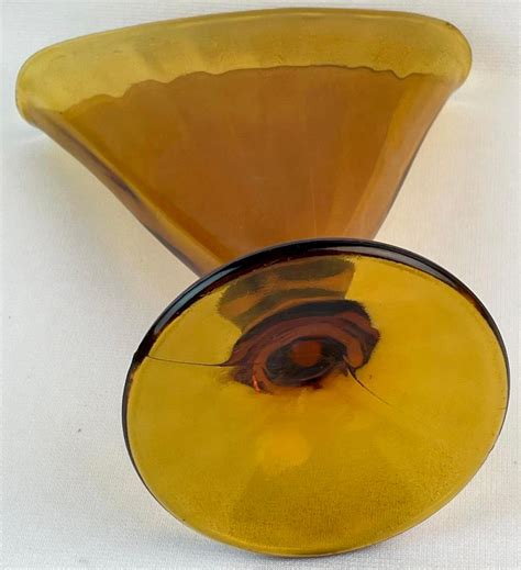 lot vintage art deco amber glass fan vase w paneled glass design