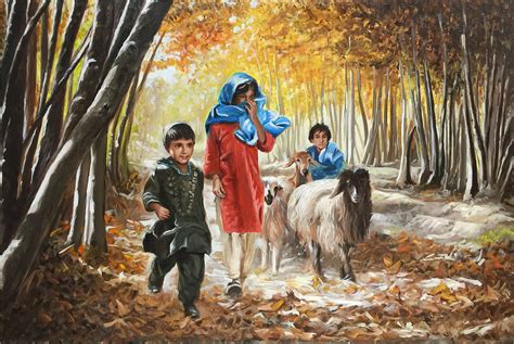 Village Children Painting By Omar Noorzay