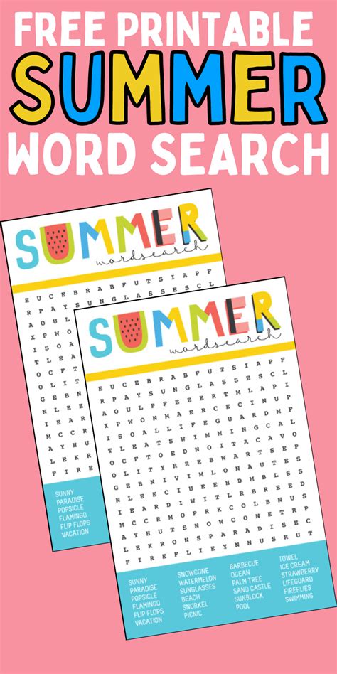 Free Printable Summer Word Search Summer Words Free Word Search
