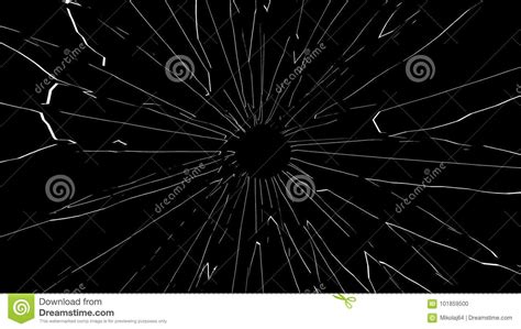 Broken Glass With Bullet Hole Isolated On Black Background Stock