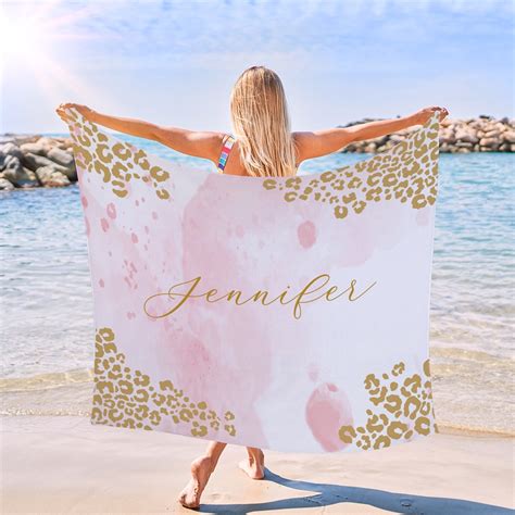 Pink Leopard Print Personalized Beach Towel Tsforyounow