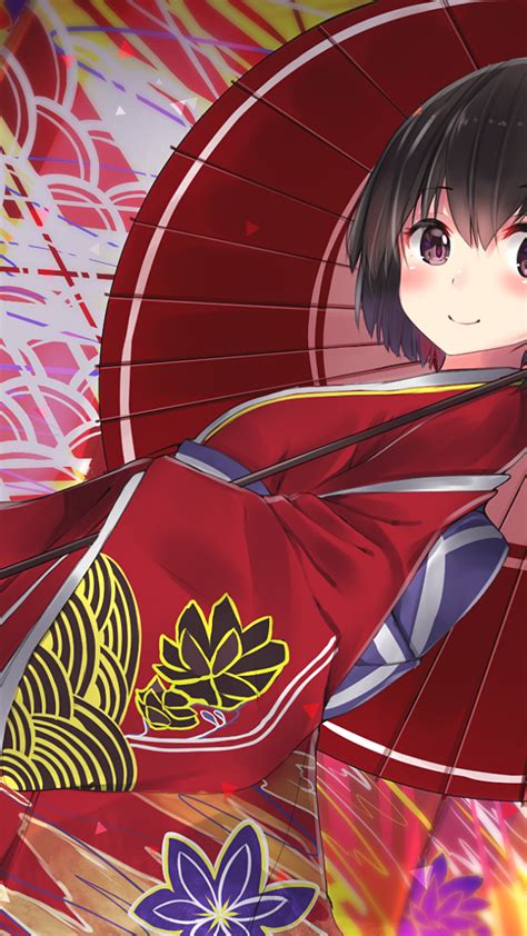Download 720x1280 Anime Girl Kimono Smiling Short Hair