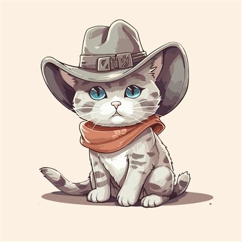 Premium Vector Cowboy Cat With Hat Western Illustration Cartoon Cat