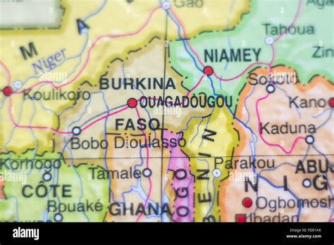 Photo Of A Map Of Burkina Faso And The Capital Ouagadougou Stock Photo