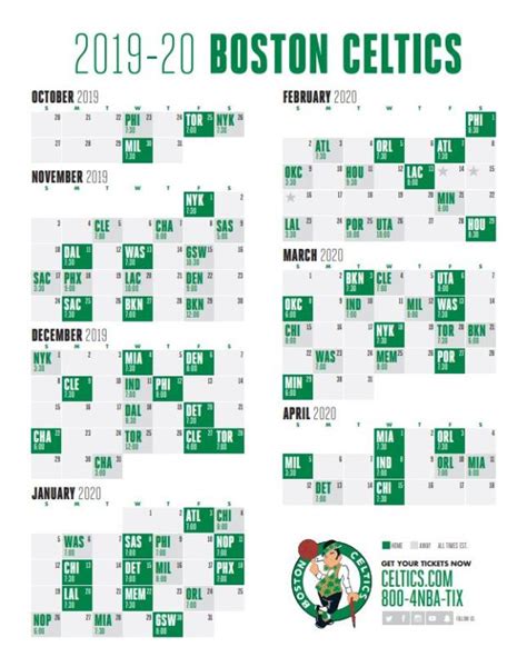 Celtics Schedule Printable