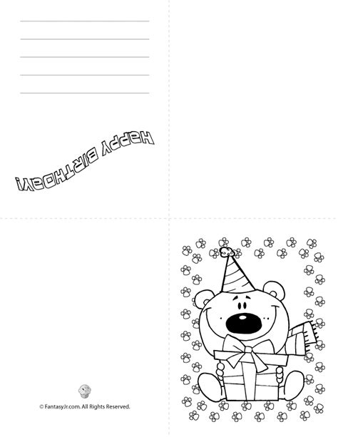 You can print out the postcard template from here. Printable Kids Birthday Cards (Quad Fold) - Bear | Woo! Jr. Kids Activities