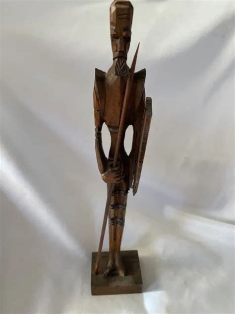 Vintage Hecho En Mexico Wood Carving Man With Spear 13 Tall 1999