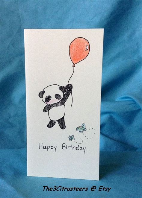 Mostly they are cards that be bought. Hand drawn/ Handmade Adorable Panda Happy by The3Citrusteers, $3.50 | Birthday card drawing ...