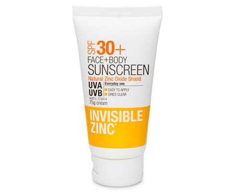 Invisible Zinc Face Body Sunscreen Spf 30 75g Au