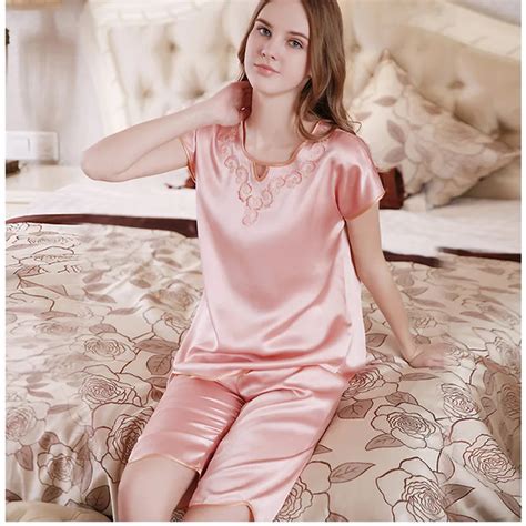 Brand Twinset Pure Silk Sleepwear Summer Women Mulberry Silk Two