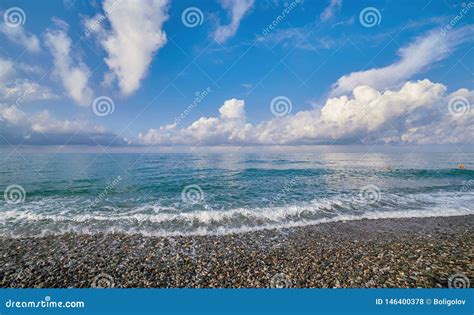 Vibrant View Of Waves Of Black Sea In The Sochi Region Stock Photo