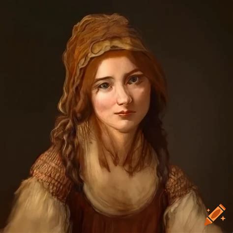 Peasant Woman With Long Hair In Medieval Attire