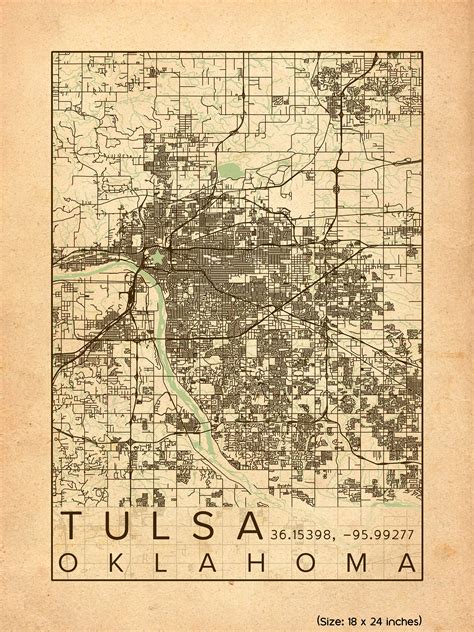 Tulsa Map Print Poster Antique Vintage Aged Tulsa Oklahoma Etsy
