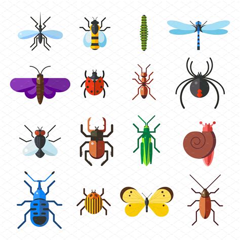 Insect Icon Flat Set Vector Pre Designed Illustrator Graphics