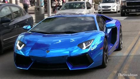 Outrageous Crazy Chrome Blue Lamborghini Aventador Driving In Beverly